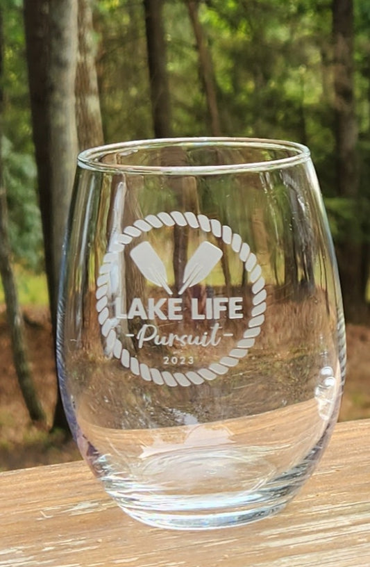 Lake Life Pursuit Signature Logo Stemless Wine Glass