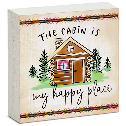 Cabin Happy Place Wooden Shelf Art