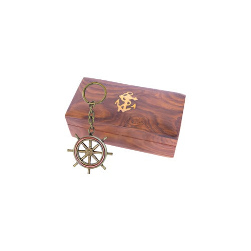 Captain's Wheel Key Ring with Wooden Box