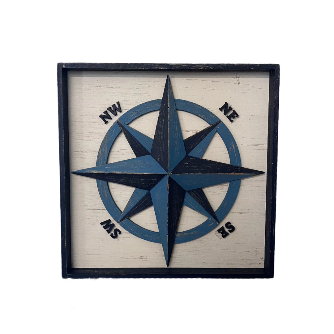 Framed Compass Rose Wall Decor