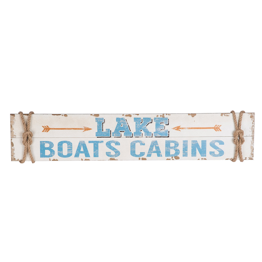 Lake Boats Cabins Wall Art with Rope Accent