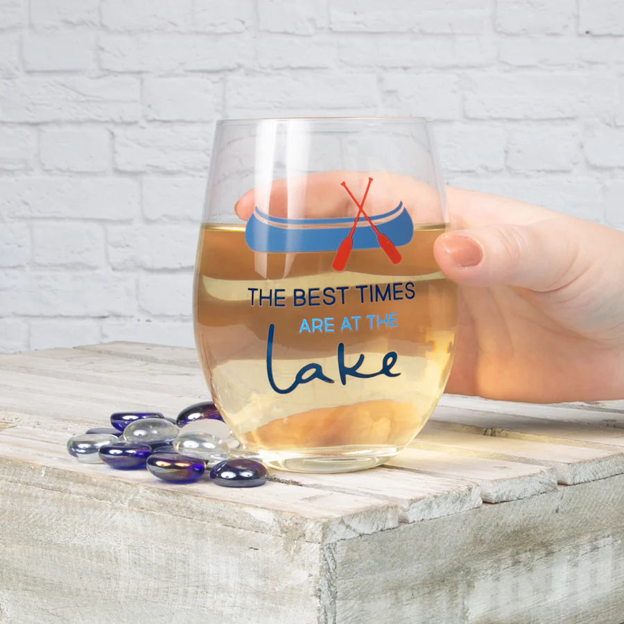 Best Times are at the Lake Stemless Wine Glass