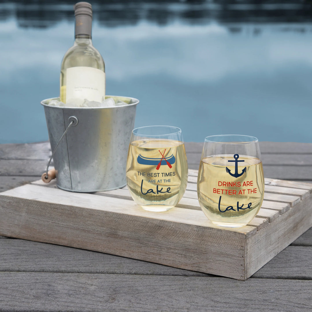 Drinks are Better at the Lake Stemless Wine Glass