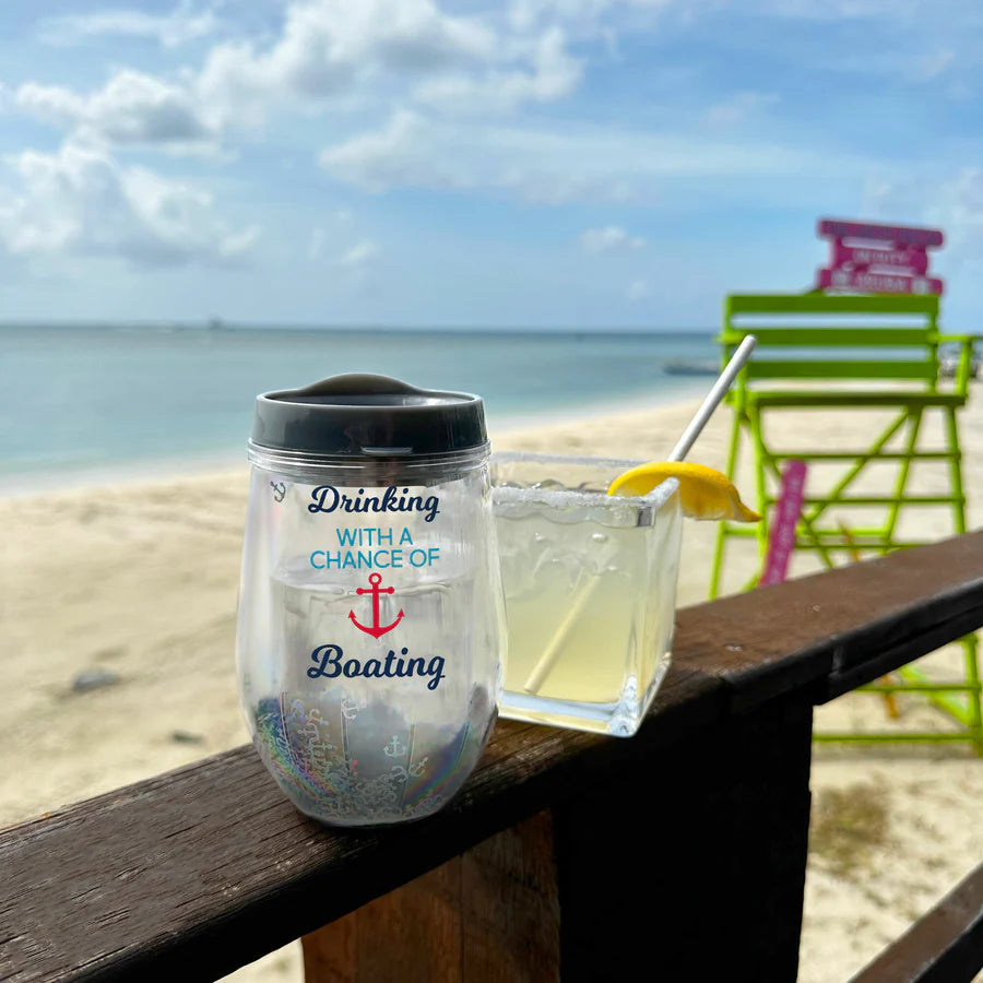 Drinking with a Chance of Boating Stemless Wine Glass